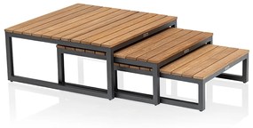 Ocean skid Platform set 3 konferenčných stolíkov sivo modré / teak top