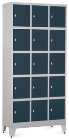 Kovová šatníková skrinka - 15 boxov, 90 x 40 x 196,5 cm, nastaviteľné nôžky, otočný zámok, antracitová - ral 7016