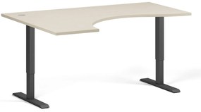 Ergonomický výškovo nastaviteľný stôl, 160x120 cm, 1 motor, L/P, čierna podnož, breza