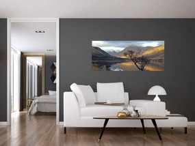 Obraz - Hory pri jazere (120x50 cm)