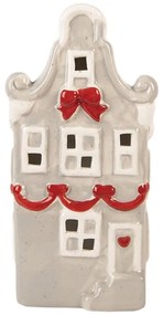 Šedo-červený keramický LED domček Lamont - 11*9*22 cm