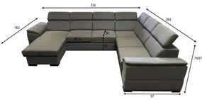 Rozkladacia sedacia súprava s univerzálnym U-rohom a úložným priestorom GRANADA tm. sivá