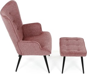 Relaxačné kreslo ušiak s taburetom ROYAL II — kov, látka, ružová