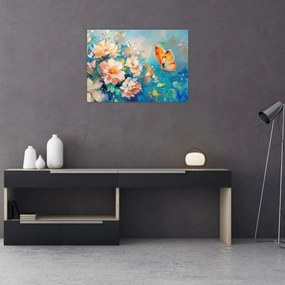 Obraz - Motýľ a kvety, olejomaľba II. (70x50 cm)