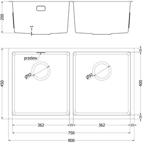Mexen Binox, 2-komorový nerezový drez 800 x 450 mm, čierna, vzor voština, 6421802000-70HC