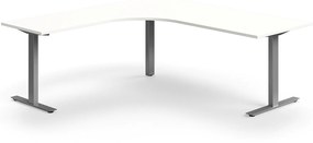 Kancelársky stôl QBUS, rohový, 2000x2000 mm, T-rám, strieborný rám, biela