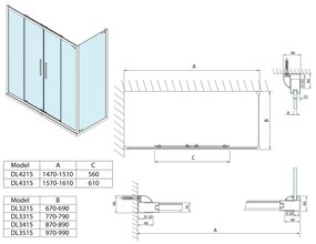 Polysan, LUCIS LINE sprchová bočná stena 1000mm, číre sklo, DL3515