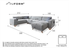 Antracitová rozkladacia/s úložným priestorom rohová pohovka (ľavý roh/do tvaru "U") Classy Sophie – Miuform