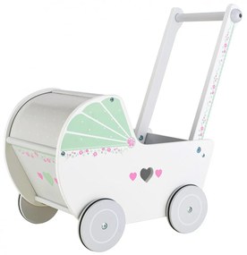 Drevený kočík pre bábiky EcoToys bielo-zelený
