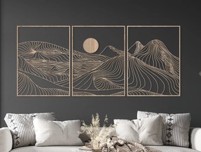 drevko 3-dielny lineart obraz Hory a slnko Rozmer obrazu: 52 x 120 cm, Farba dekorácie: Čierna