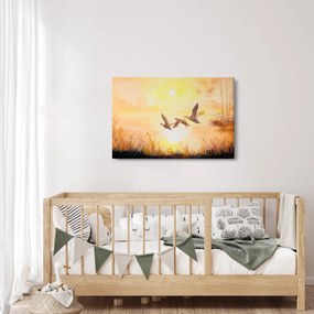 Obraz - Žeriavy pri západe slnka (90x60 cm)