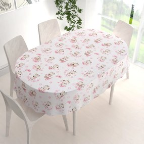 Biante Detský bavlnený oválny obrus Sandra SA-438 Ružové žirafy na bielom 50x100 cm