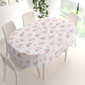 Biante Detský bavlnený oválny obrus Sandra SA-438 Ružové žirafy na bielom 140x200 cm