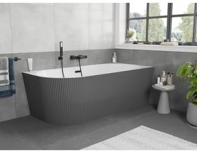 Mexen Silo, rohová voľne stojaca ryhovaná vaňa, pravá, 170 x 80 cm, biela-šedá, čierny matný prepad, 52891708062P-70