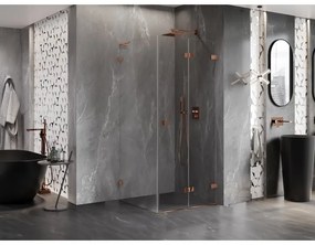 Mexen Lunar-F L, 1-krídlový sprchový kút so skladacími dverami, pravý, 90 x 90 cm, 8mm číre sklo, ružové zlato profil, 836L-090-090-60-00-P