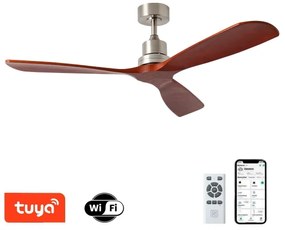 ZEVENTI - Stropný ventilátor LIONI Wi-Fi Tuya chróm/dub + diaľkový ovládač