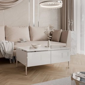 KONFERENČNÝ STOLÍK NESSIE 2 BIELY LESK + STRIEBORNÝ 90 cm