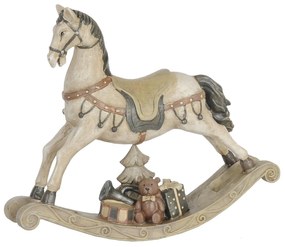 Bielo - šedá antik vianočné dekorácie hojdací koník - 21*5*18 cm