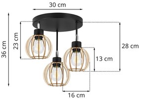 Stropné svietidlo TIMBER 8, 3x drevené tienidlo, ORP