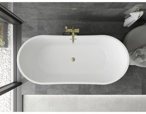 Mexen Montana, voľne stojaca vaňa 180 x 90 cm, biela-čierna, zlatý matný prepad, 52011809075-55