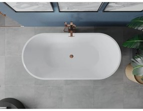 Mexen Luna, voľne stojaca vaňa 160 x 75 cm, biela, ružové zlato prepad, 52031607500-60