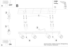 Bodové svietidlo Nero, 4x čierne kovové tienidlo, (možnosť polohovania), g