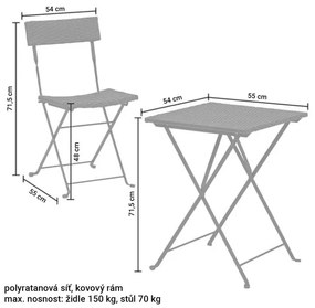 Stilista záhradný polyratanový set, čierny, 2 stoličky+stôl