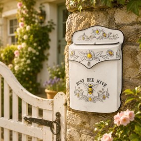 Krémová retro poštová schránka so včelou Busy Bee Hive - 24*10*35 cm