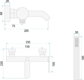 Rea Spot, vaňová batéria s ručnou sprchovou súpravou, medená matná, REA-B2084