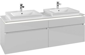 VILLEROY &amp; BOCH Legato závesná skrinka pod dve umývadlá, 4 zásuvky, s LED osvetlením, 1600 x 500 x 550 mm, Glossy White, B693L0DH