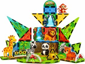 LEAN Toys Magnetické stavebné kocky – Divoké zvieratá, džungľa, ZOO, 52 ks