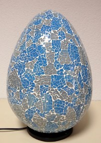 Stolná lampa modrá/sivá EGG , 40 cm,  ručná práca