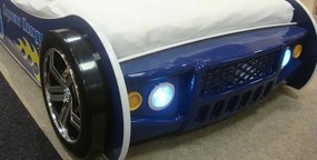 Detská pretekárska posteľ Energy 90x200 cm, modré auto s osvetlením