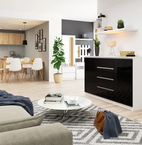 Komoda Tove K 160,4 cm biela/čierna lesklá