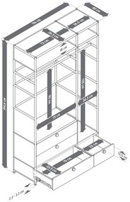 Kovový vešiak »CN3« s 2 tyčami na oblečenie a 4 zásuvkami