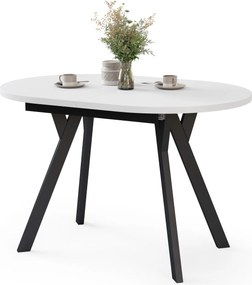 Mazzoni ALMO Biely mat / čierne nohy - OVÁLNY ROZKLADACÍ STÔL 120-220 cm PRE 10-12 OSÔB