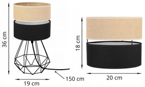 Stolná lampa Juta, 1x jutové/čierne textilné tienidlo, d