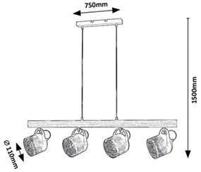 Rabalux 3300 - Luster na lanku ROTEM 4xE14/40W/230V