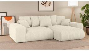 Krémová menčestrová rozkladacia rohová pohovka s úložným priestorom (variabilný roh) Luma – Ropez