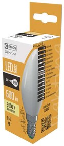 EMOS LED žiarovka, E14, sviečka, 6W, 500lm, 3000K, teplá biela