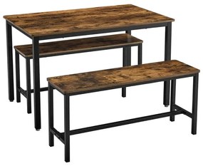 Jedálenský set Paige - stôl, 2x lavica (hnedá)