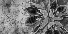 Obraz  kvety s perlami v čiernobielom prevedení - 120x60