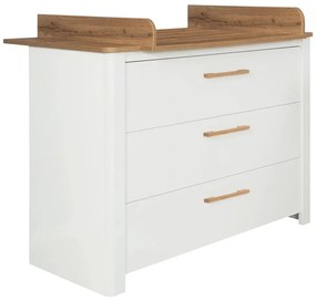 Biela nízka detská komoda v dekore duba s prebaľovacím pultom 119x100 cm Ava – Roba