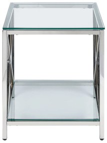 Odkladací stolík so sklenenou doskou strieborný AUDET Beliani