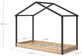 Antracitovosivá detská posteľ Marckeric Arthur, 90 x 190 cm