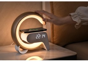 Immax 08987L-LEDRGB Stmievateľná lampa s budíkom a Qi nabíjaním 30W/230V strieborná