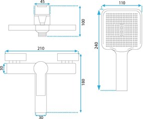 Rea Argus, vaňová batéria s ručnou bodovou sprchovou súpravou, zlatá lesklá, REA-B6409