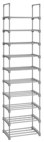 Stojan na topánky, skladací, 10 políc, sivý, 174x45x30cm