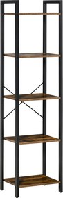 HOMCOM Priemyselný 5-poschodový regál s oceľovým rámom pre obývačku, kanceláriu, kuchyňu a spálňu 40x30x154 cm Rustikálna hnedá | Aosom
