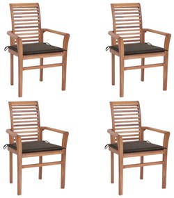 Jedálenské stoličky 4 ks sivohnedé podložky tíkový masív